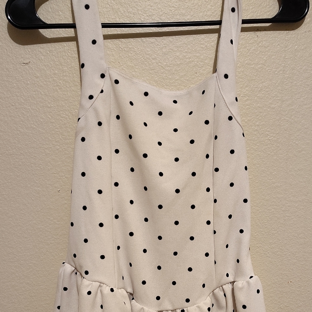 White and Black Backless Polka Dot Dress